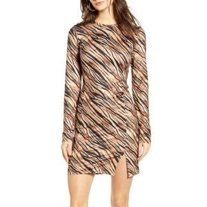 NEW Leith Long Sleeve Minidress - Tiger Print Sz M